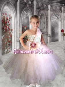 Romantic Ball Gown One Shoulder Floor-length Little Girl Dress in White
