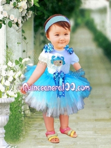 Scoop Bowknot Mini-length Baby Blue Little Girl Dress for 2014