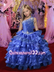 Beautiful Royal Blue Beading 2014 Little Gril Pageant Dress Asymmetrical