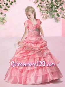 2014 Luxurious Ball Gown Straps Watermelon Little Girl Pageant Dresses with Beading