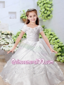 Elegant Ball Gown Square Little Girl Pageant Dresses with Embroidery in White