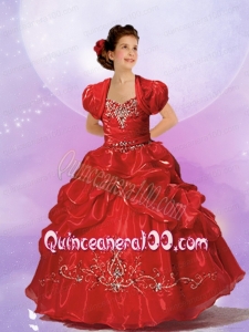 Popular Straps Ball Gown 2014 Little Girl Pageant Dresses with Appliques in Red