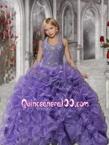 Pretty Ball Gown Halter 2014 Little Pageant Dress with Beading