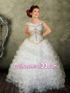 2014 Amazing Ball gown Off the shoulder Little Girl Pageant Dress with Beading