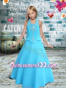 Cheap Halter A-Line Little Girl Pageant Dresses in Blue