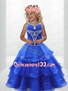 Popular A-Line Straps Beading Little Girl Pageant Dress in Royal Blue