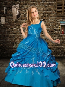 Affordable Straps Little Girl Pageant Dresses with Appliques in Blue