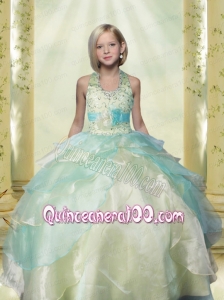 Yellow Green Little Girl Pageant Dresses With Beading Hand Made Flower