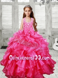 Beaded Decorate and Bowknot For 2014 Little Girl Pageant Dresses with Halter Ruffles