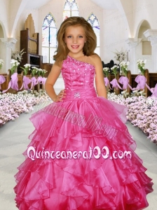 Beautiful Beading Ruffles Ball Gown Little Gril Pageant Dress with One Shoulder