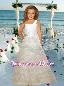 Luxurious One Shoulder A-Line Flower Girl Dress with Ruffled Layers