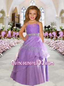 2014 Romantic Beading and Ruching Floor-length Flower Girl Dress with Spaghetti Straps