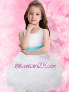 Sashes A-Line Scoop Ruffles 2014 Flower Girl Dress in White