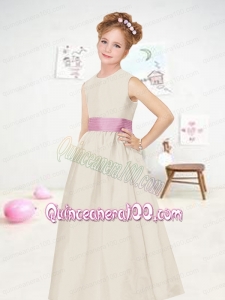 Simple Scoop Satin Ribbons Flower Girl Dress for 2014