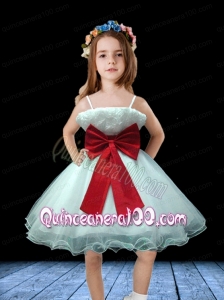 Amazing White Spaghetti Straps A-Line Short Flower Girl Dress with Bowknot