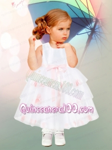 Ball Gown Scoop Flower Girl Dress with Bowknot 2014 Ruffles Layers in White for 2014