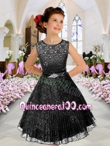 Lace and Beading A-Line Scoop Knee-length Flower Girl Dress in Black