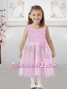Pretty A-Line Scoop Tea-length Flower Girl Dress with Bowknot