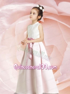 A-Line Scoop Simple Ribbons Flower Girl Dress in White for 2014