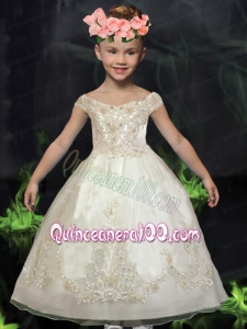 Ball Gown Off the Shoulder White Ball Gown Appliques Flower Girl Dresses
