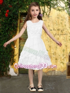 Elegant A-Line Scoop 2014 Flower Girl Dress with Tea-length