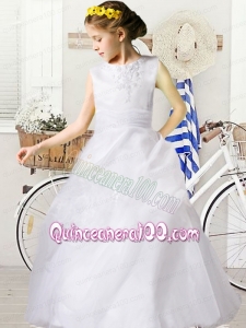 Elegant Ball Gown Scoop Appliques Flower Girl Dress with Clasp Handle