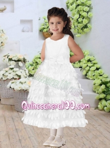 Sweet Column Straps Flower Girl Dress with Appliques in White for 2014