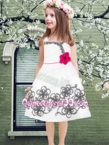 White Straps A-Line Knee-length Appliques Flower Girl Dresses
