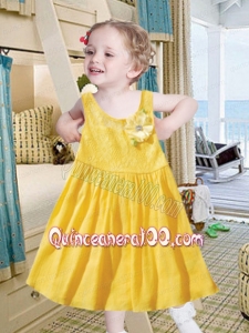 Yellow A-Line Mini-length Gold Flower Girl Dresses with Lace