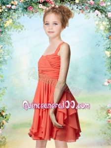 2014 Orange Red Straps Chiffon Column Flower Girl Dress