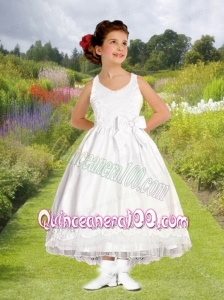 Ball Gown Halter Ankle-length 2014 Flower Girl Dress with Embroidery