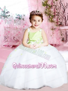 Elegant Ball Gown Straps Green and White Flower Girl Dress with Hand Made Flower