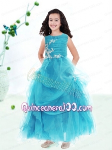 Popular A-Line Scoop Appliques Flower Girl Dress in Blue for 2014