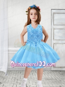The Super Hot V-neck Knee-length Flower Girl dress with Beading and Appliques