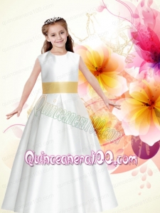 White A-Line Scoop Floor-length Flower Girl Dress with Belt