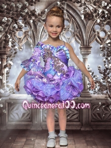 2014 Lovely Multi-color Mini-length Half Sleeve Little Girl Dress with Beading