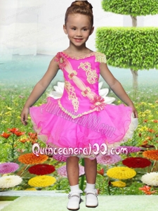 Hand Made Flowers and Appliques Knee-length Little Girl Dress for 2014