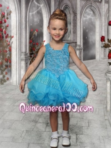 2014 Backless Scoop Beading and Appliques Baby Blue Little Girl Dress