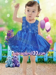 2014 Cute Scoop Bowknot and Ruffles Little Girl Dress in Royal Blue
