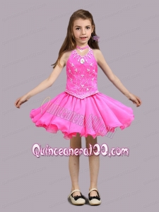 2014 Fashionable Halter Short Little Girl Dress with Mini-length