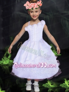 Ball Gown Asymmetrical Ankle-length Hand Made Flowers Bowknot White Little Girl Dress