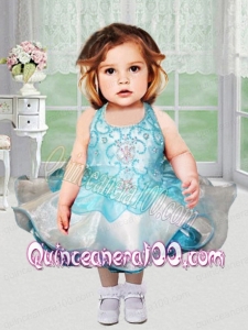 Ball Gown Halter Knee-length Little Girl Dress with Beading