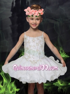 Beautiful White Straps Mini-length Little Girl Dress with Beading