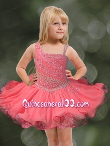 Elegant Ball Gown Asymmetrical Mini-length Beading Watermelon Red Little Girl Dress