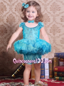 Sweet Ball Gown Scoop Mini-length Little Girl Dress with Bowknot