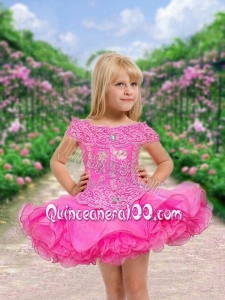 2014 Scoop Mini-length Beading Pretty Little Girl Dress in Rose Pink