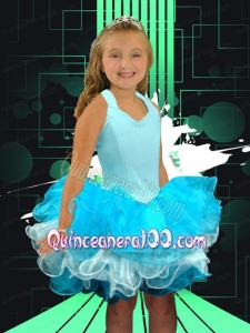 Sweet Aqua Blue Ball Gown Halter Mini-length Ruffles Little Girl Dress