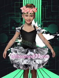 Sweet Ball Gown Halter Mini-length Ruffles Black and White Little Girl Dress