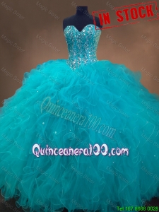 Elegant Beaded Bodice and Ruffled Tulle Quinceanera Gown in Teal