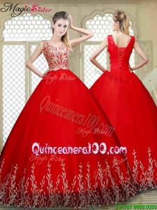 Summer New Style Scoop Lace Up Quinceanera Gowns with Appliques